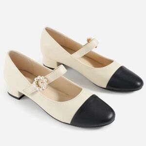 TIJN Black and Cream Arabella Kitten Heels